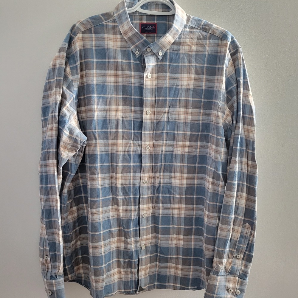 Untuckit Cremants Long Sleeve Button Down Shirt Men Size 2XL Plaid